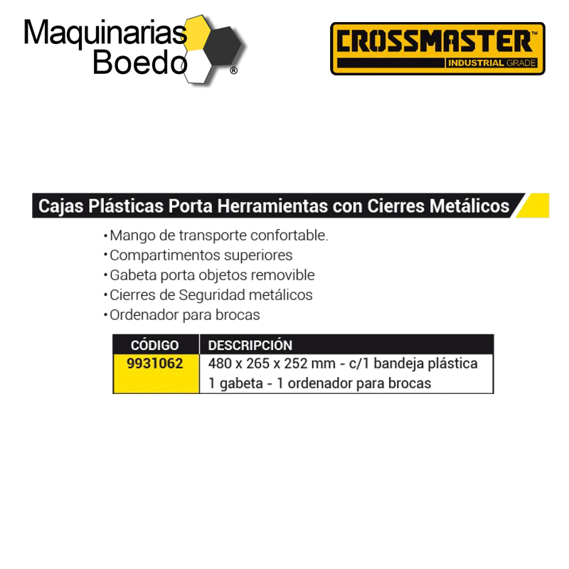 Crossmaster  Caja Plástica porta Herramientas con Cierres Metálicos
